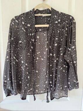 Women’s Gray Sheer Printed Button-Front Blouse
